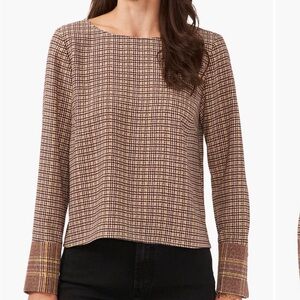 Vince Camuto Brown Plaid Women's Blouse